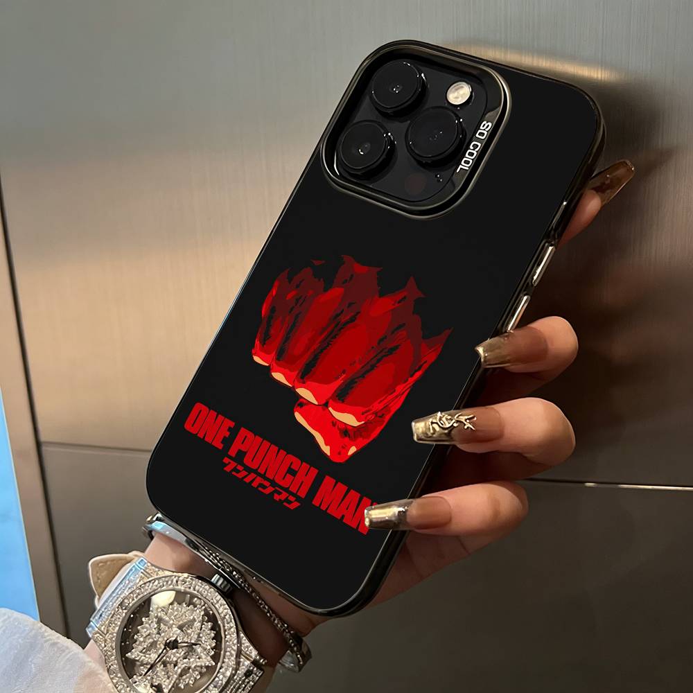 O-P-M-One-Punch -Man For iPhone 17 16 15 14 13 12 11 Pro Max XS  17 Air Silicone Colored Silver Bumper Cover