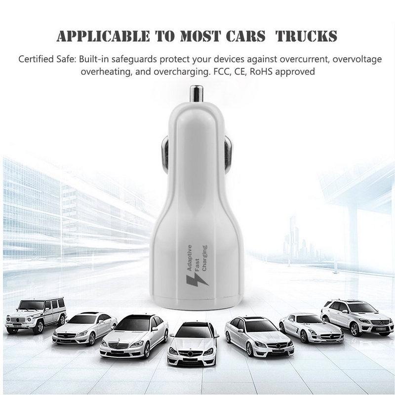 Carregador de carro com porta USB dupla de carregamento rápido 3.1A para Samsung Galaxy branco