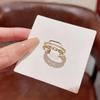 Bague Ouverte Ajustable Double Couche Tendance Zircon Haut de Gamme pour Femmes