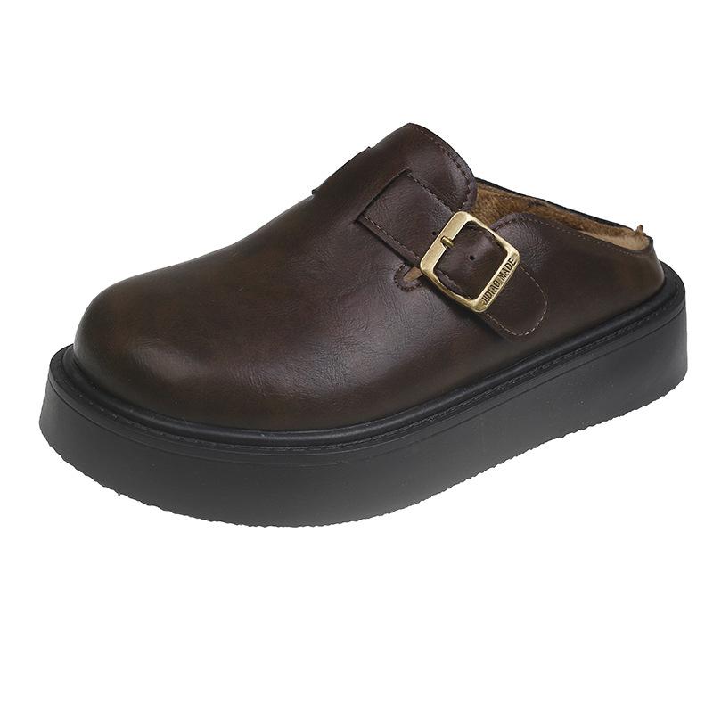 

Толстоподошвенные бархатные кожаные ботильоны на полукаблуке, женская осенне-зимняя новинка, хлопковые шлепанцы на одной педали 37 коричневый