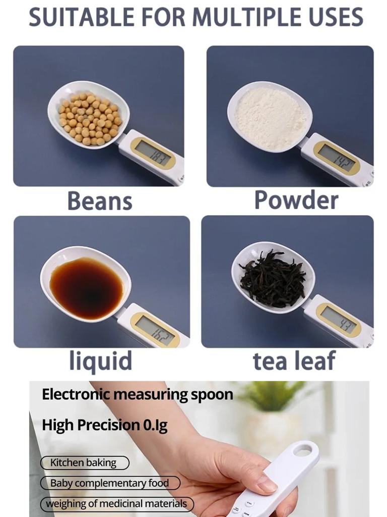 White Mini Spoon Scale Digital Kitchen Scale Electronic LCD Food Scale 0.1-500g Weight Measuring Kitchen Tool for Milk Coffee