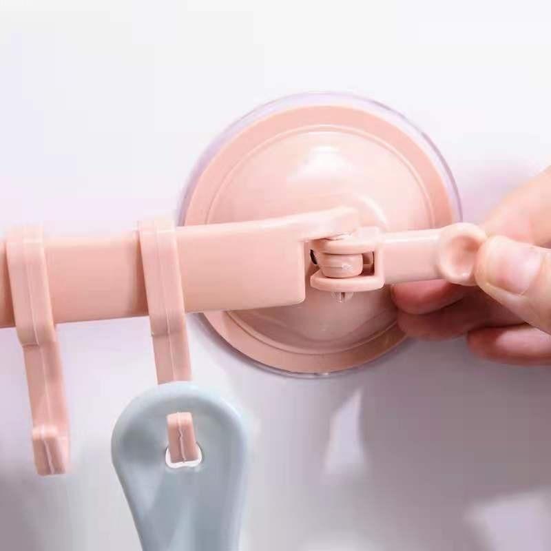 Adjustable Suction Cup Towel Rack Storage Box 6 Hooks Bathroom Kitchen Cabinet Wall Door Shelf Suction Cup Hanger