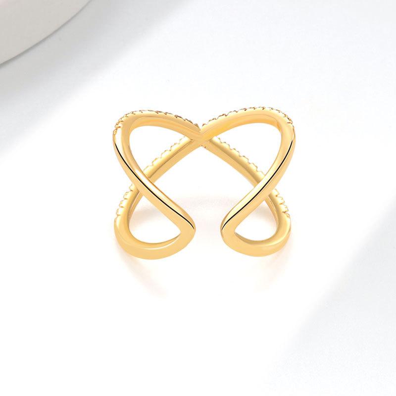 Minimalist Micro Paved Zircon Cross Geometric Open Ring Luxury Personalized High End Fashion Jewelry For Women