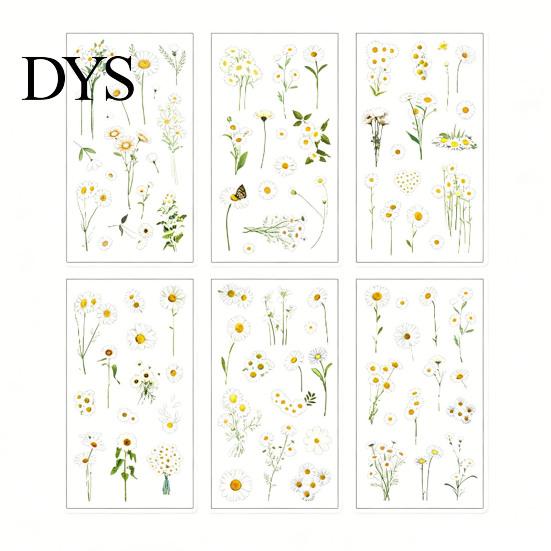 Floral Scrapbook Supplies 6 Sheets/Set Natural Flower Stickers, Waterproof PVC Plants Decals, Retro Stickers Transparent Decorative for DIY