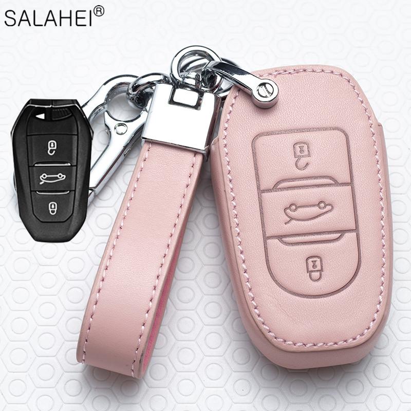 AALY1 New Leather Car Key Case Remote Cover For Peugeot 208 308 T9 508 2008 For Citroen C4 For Opel Corsa Crossland X Auto Accessories