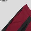 INCERUN Men's High Elastic Waist Striped Patchwork Casual Long Flare Pants Trousers