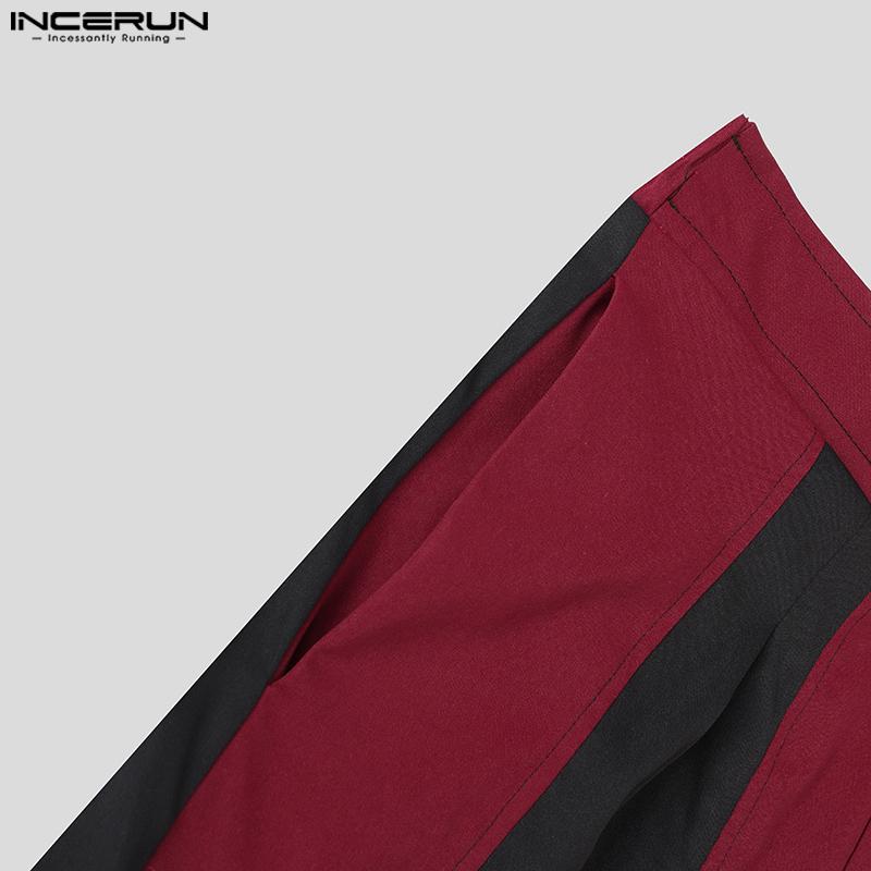 INCERUN Men's High Elastic Waist Striped Patchwork Casual Long Flare Pants Trousers