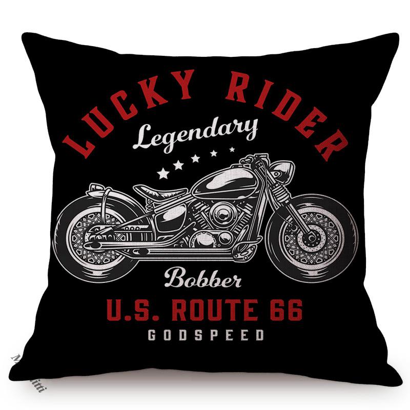 Vintage Motorcycle Club New York Motor Race Funky Throw Pillow Case Black Letter Print Live Fast Die Young Sofa Cushion Cover