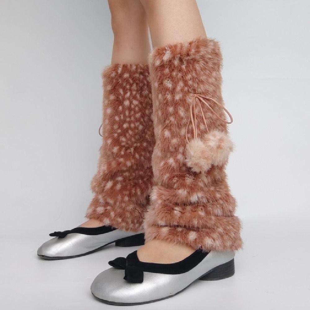 Foot Cover Y2K Faux Fur Leg Warmers Fawn Dot Fur Ball Lolita Boots Cover Kawaii Sweet Mid-calf Socks Spicy Girls
