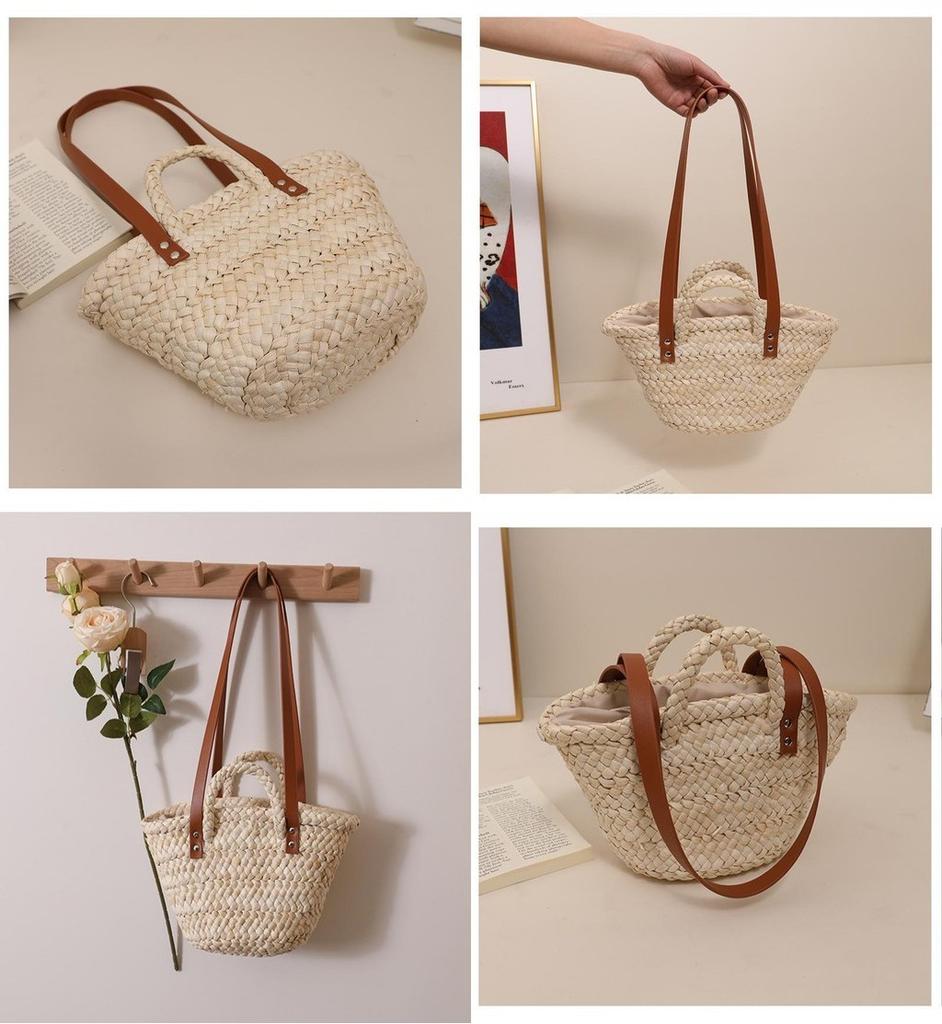 Stylish Corn Husk Woven Bag Fresh And Sweet Design Handcrafted Women's Bag Medium Size