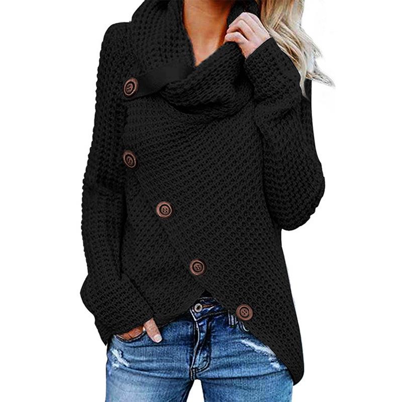 Autumn New Yellow Sweater Pullover Button High Lapel Solid Color Women's Long Sleeved Needle Casual Versatile