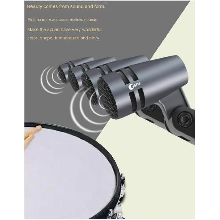 E604 Wired Dynamic Microphone Cardioid Instrument Drum Microphone with Clip Arm Mount Suitable for Drums Instruments
