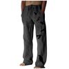 Men's Loose Casual Color Cotton Linen Trousers Elastic Tie Printed Straight Pants