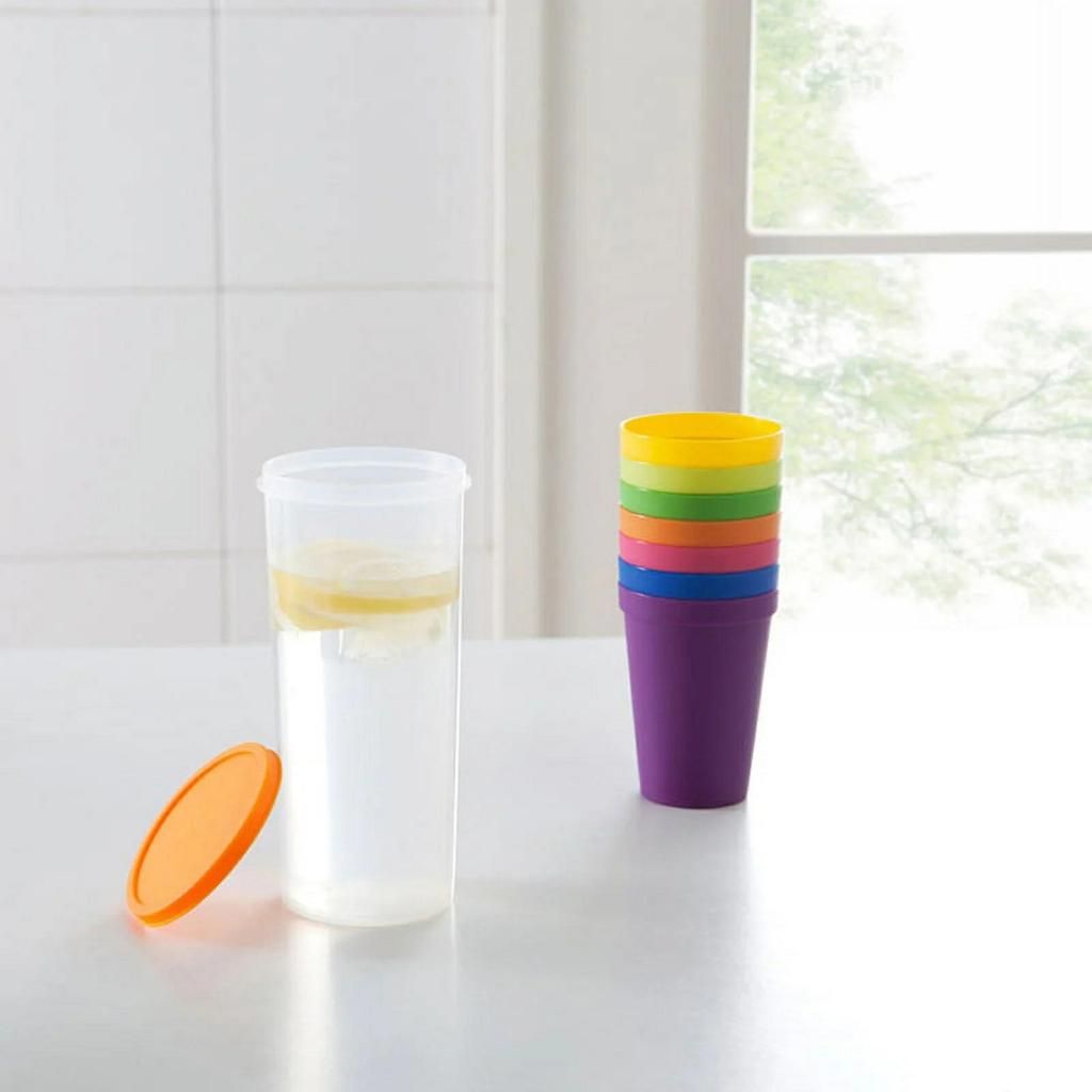 6 Oz Stackable Juice Tumblers In Assorted Colors | Set Of 8 Kids Drinking Cups By Happon | Reusable, BPA-free, Dishwasher Safe
