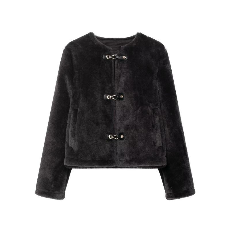 Womens Fall Double-Sided Jacket With Knot Button Street Style Solid Color Outerwear