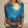 Women's Long-sleeved Loose-necked Halloween Print Casual Top, Suitable for Holiday Parties