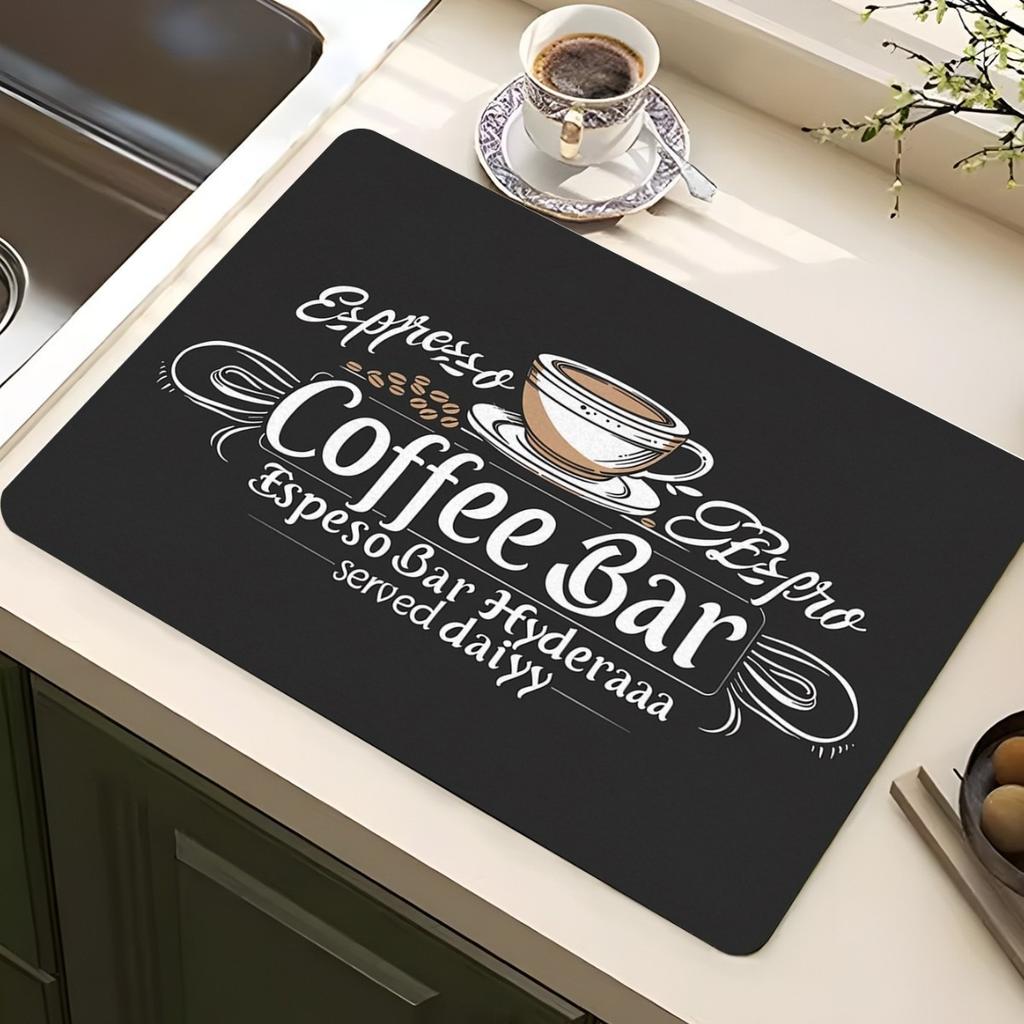 Vintage Espresso Bar Printed Absorbent Drain Mat Super Antiskid Quick Dry Modern Kitchen Counter Coffee Dish Drying Pad