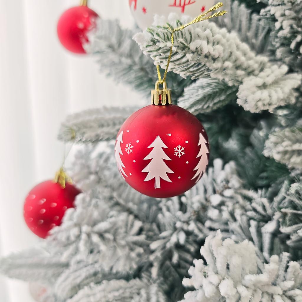 46Pcs Christmas Tree Ornaments Set Red Green White Snowflake Candy Cane Painted Baubles Holiday Home Decor