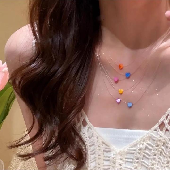 "Foam Summer" Dopamine Colored Shell Peach Heart Necklace Women Stack Premium Summer Collarbone Chain