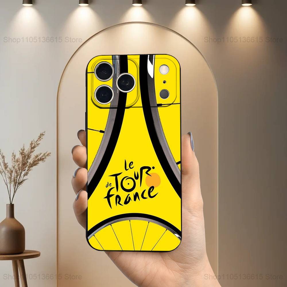Custodia Bici TOUR DE FRANCE Per iPhone 12,14,15,16,17,13,11,X,Mini,Plus,Pro Max,8,7,XR,SE,XS,Silicone Morbido Nero