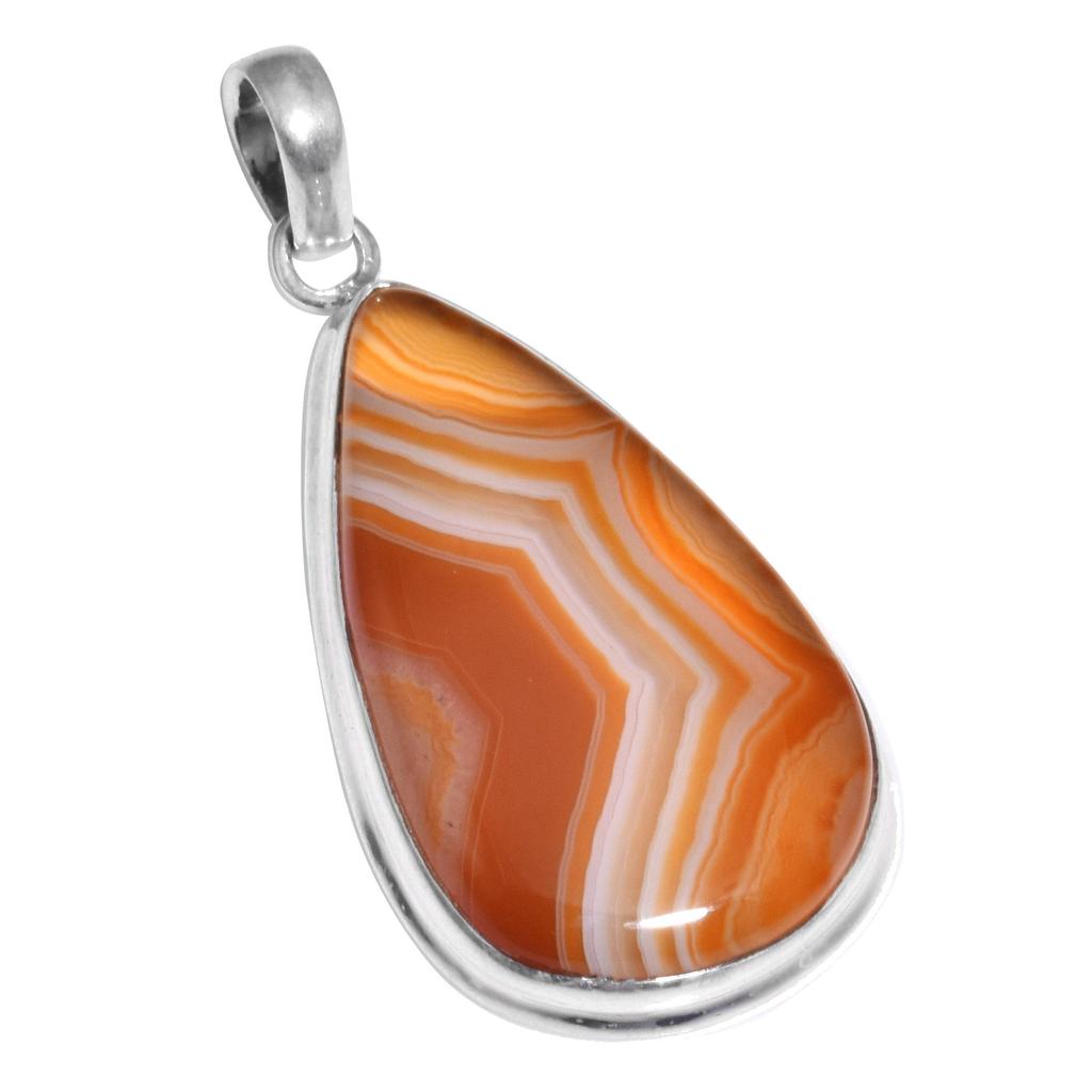 Botswana Achat Edelstein Handgefertigter Anhänger Schmuck 1,97" massives Sterling Silber für Frauen und Mädchen