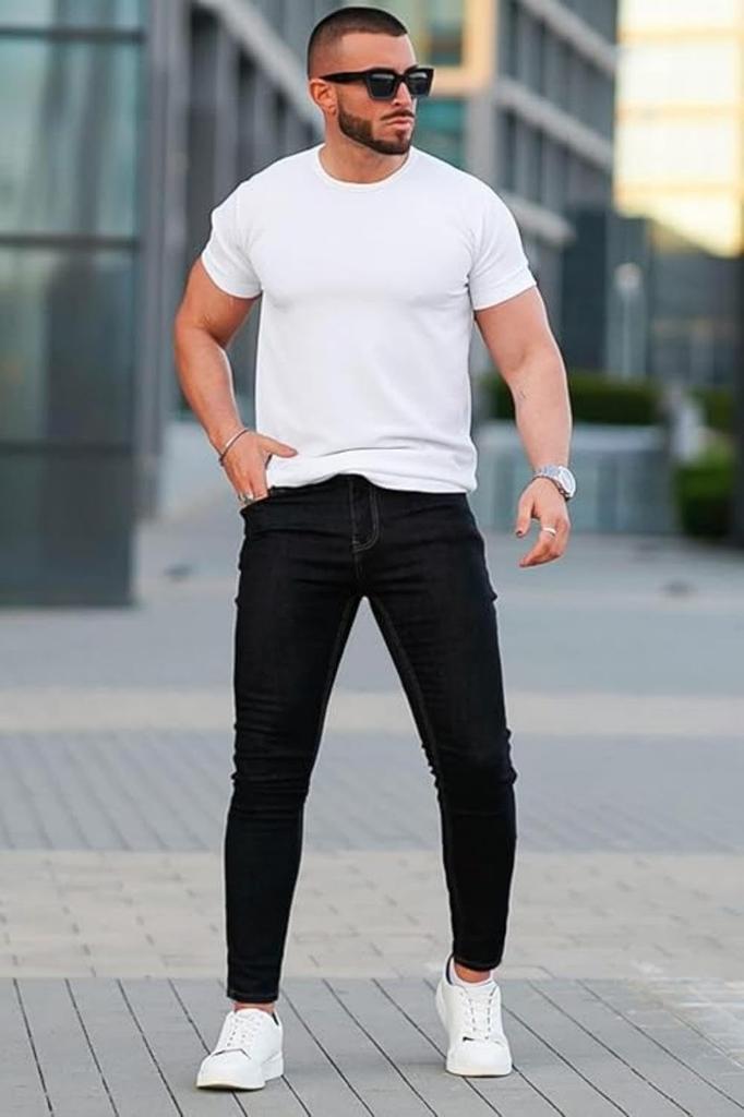 GINGTTO Stretch Skinny Slim Slim Stretch Jeans Men's Jeans, Black, Fit, Fit, Leg-Lengthening, (Size 34, Black)
