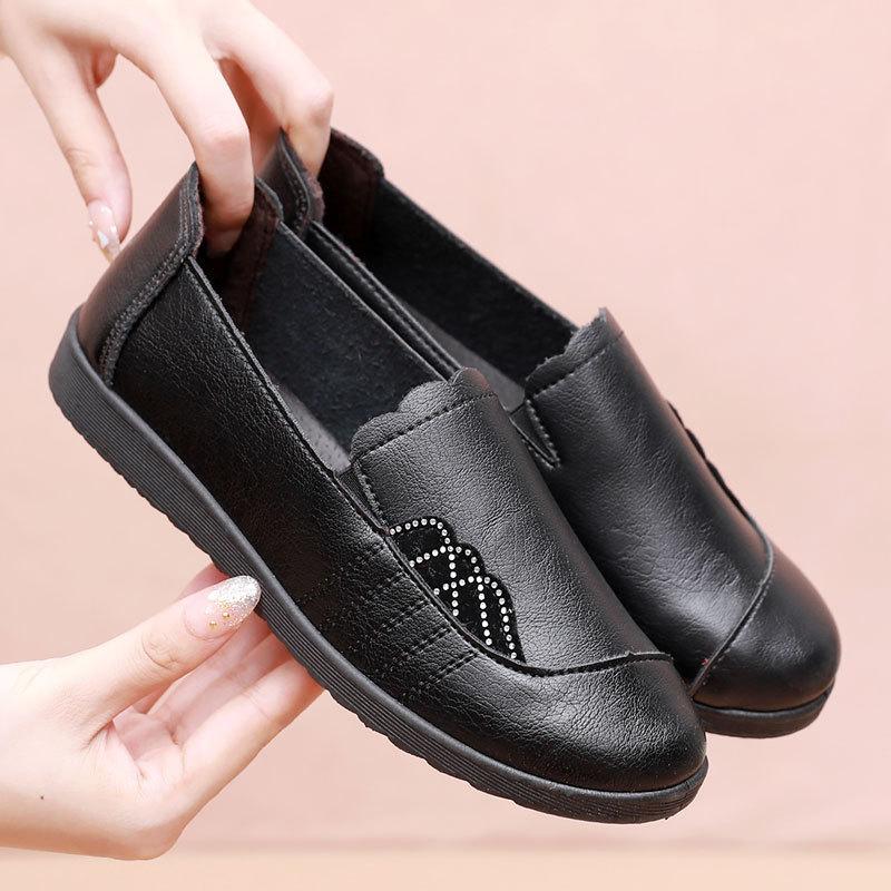 Middle-aged and Elderly Women's Spring and Autumn Loafer Shoes Mom's Soft Sole Flats Granny's Comfortable Non-slip Flat Slip On Shoes