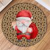 Cartoon Vintage Leopard Santa Claus Round Carpet Mat Rug Christmas Gift Bag Holly Home Decoration Living Room Bedroom Party
