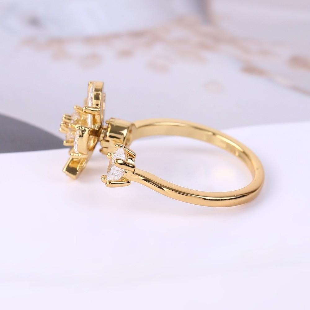 Zircon Rotatable Ring Adjustable Crystal Flower Ring Temperament Flower Opening Ring Daily Wear