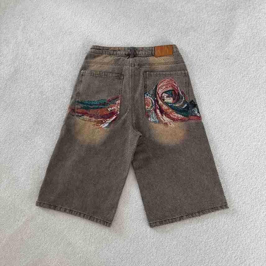 Cross Border Derschutze Deserto Musa Velo Ricamo Industria Pesante Pantaloncini Dritti Street Vintage Tendenza Jeans