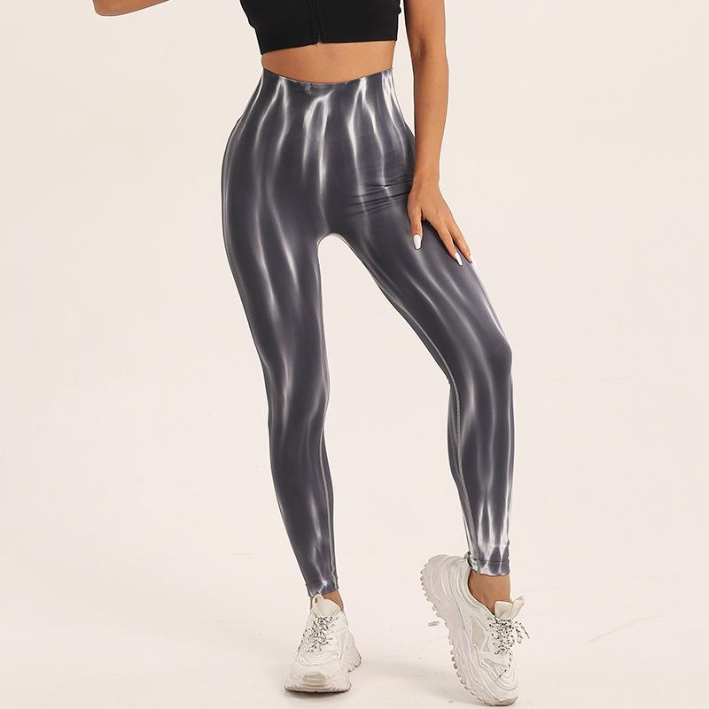 Dámske Joga Nohavice s Vysokým Pásom a Tie-Dye Vzorom - Broskyňové Zadky, Zdvíhajúce Boky, Trendy Fitness Oblečenie