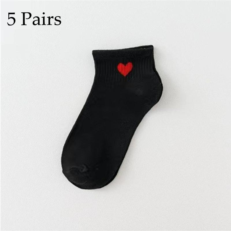 5 Pairs Socks Cotton Short Socks Harajuku Novelty Love Heart Pattern Socks Hip Hop Solid Color Cute Socks
