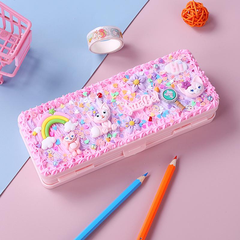 

Двухслойный пенал: Детский DIY Чехол из кремового клея ручной работы для учеников начальной школы - Подарок на день рождения