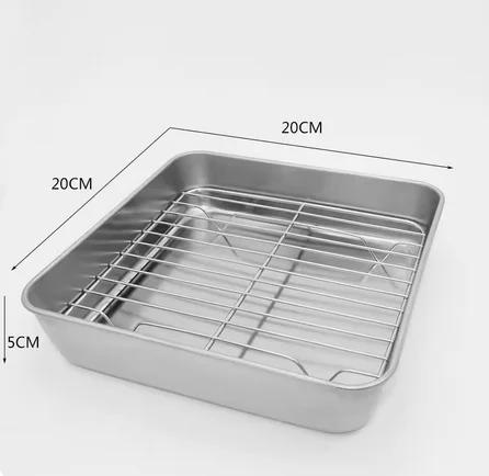 Baking tray With Wire Rack 304 Stainless Steel cake Baking BBQ Pan Tray plate Oven brownie Rack Cooking Roasting Grilling Tool