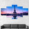 Eiffel Tower Paris Pink Sunset Scenery 5 Piece Five Panel Wall Canvas Print Modern Art Poster Picture Home Decor Gift For Him For Her