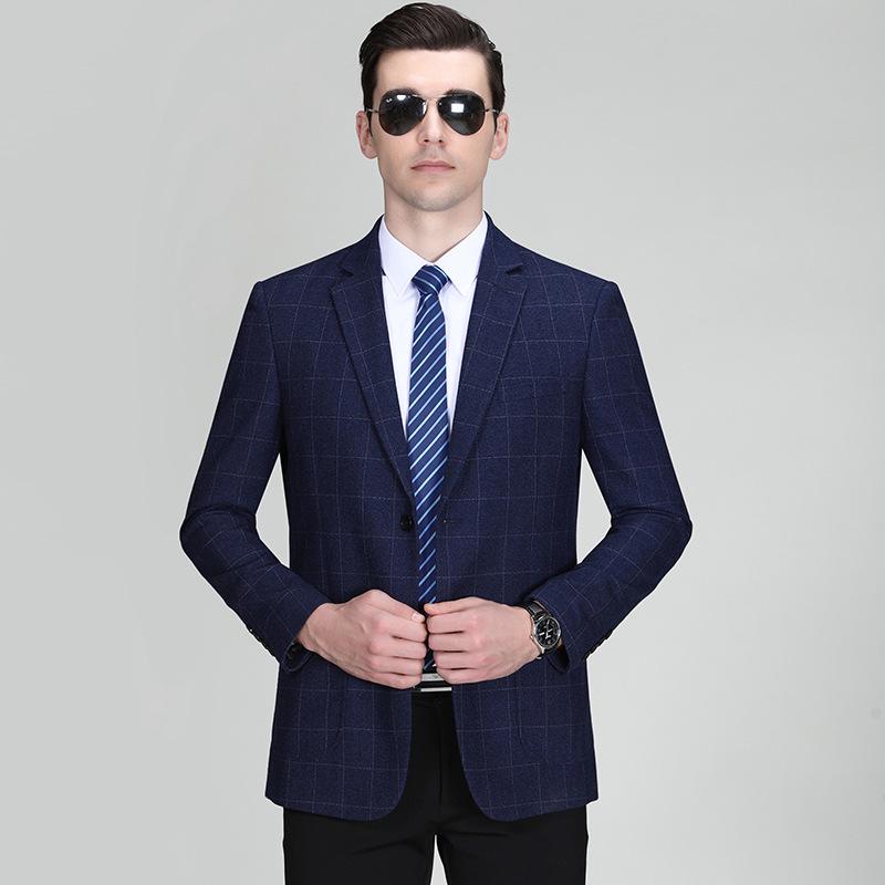 Men's Slim Fit Plaid Business Suit Jacket - Western Korean Style High-End Autumn Wear for Middle-Aged