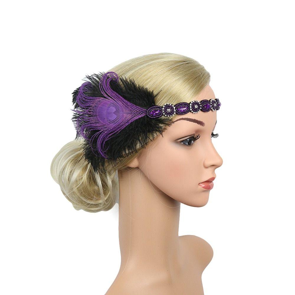 Rhinestone Vintage Hairband Cocktail Party Women Hairband Feather Flapper Headband Festival