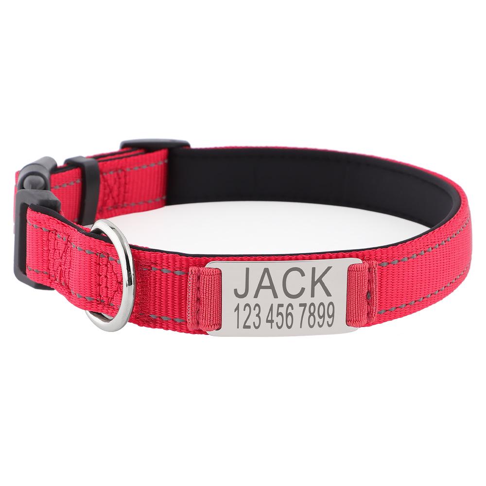 Luminous Customizable Nylon Dog Collar with Stainless Steel Engraved Tag Extra Small
