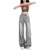 Women's 2025 Spring Gray Low-Rise Wide-Leg Retro Petite Jeans