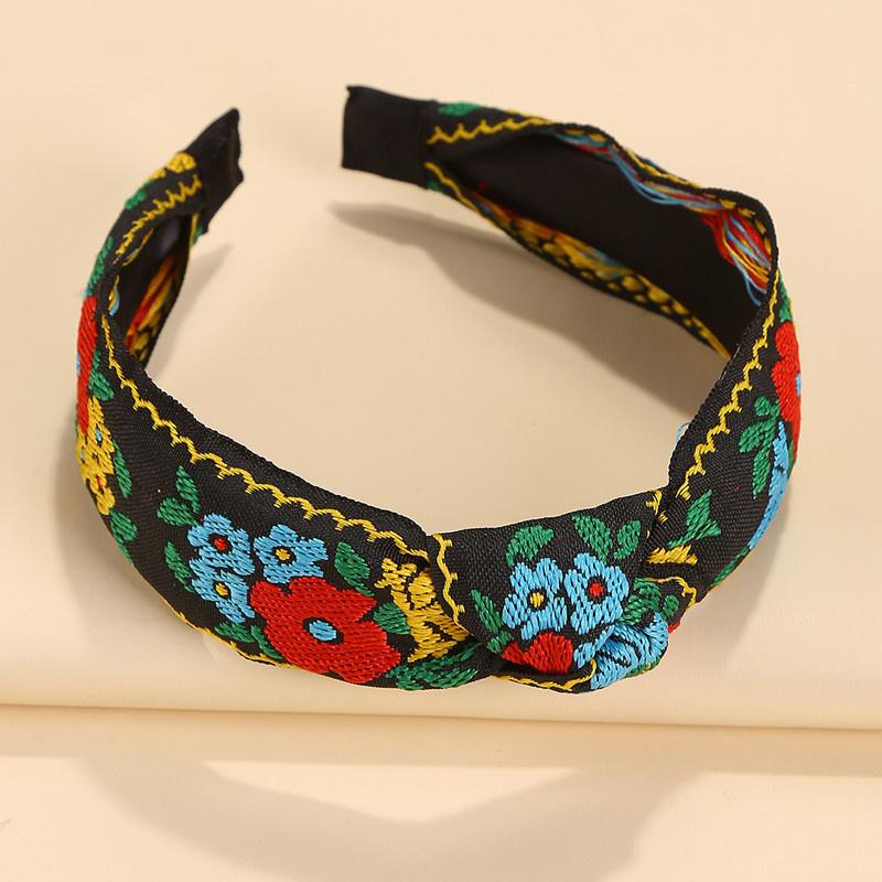 Pretty Boho Floral Embroidery Tape Headband for Lady Girls Shopping Party Headpiece Top Bow Knot Hairband for Women Head Wears