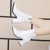 White Black Thick High Heel Ankle Boots Women 2025 Pointed Toe Keep Warm Elegant Short Booties Ladies Ankle Buckle Decoration