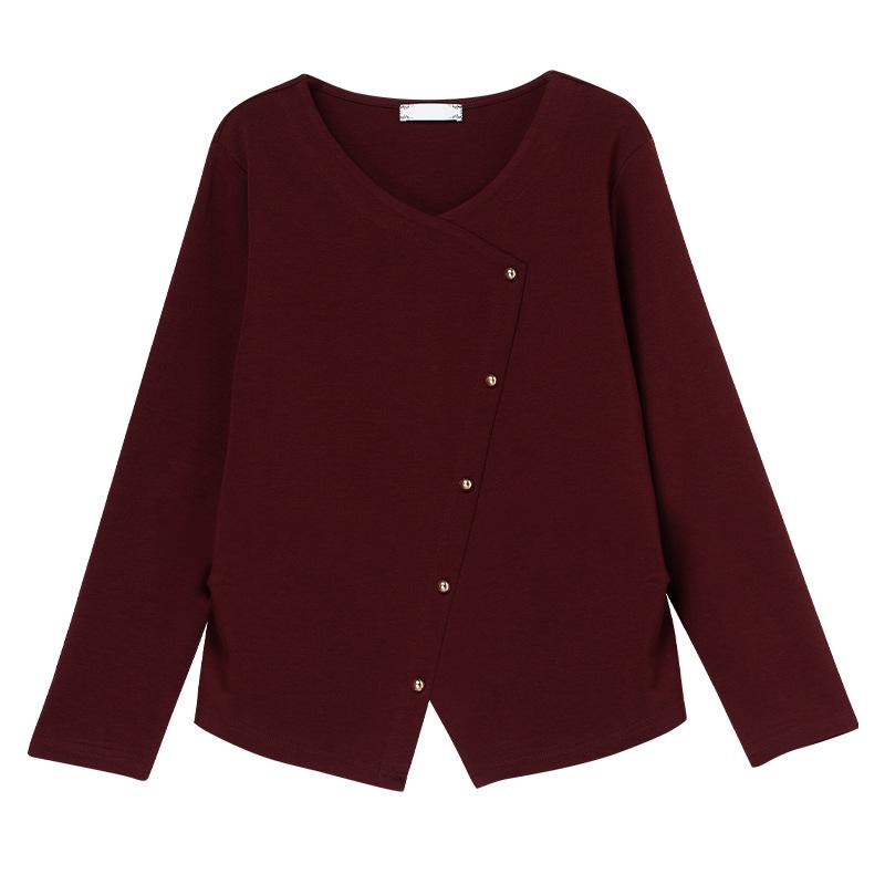 Damen Übergröße V-Ausschnitt Langarm Locker geschnittenes T-Shirt für Frühling & Herbst - Schlankmachende, Bauch kaschierende Basisschicht (Stil 6318)
