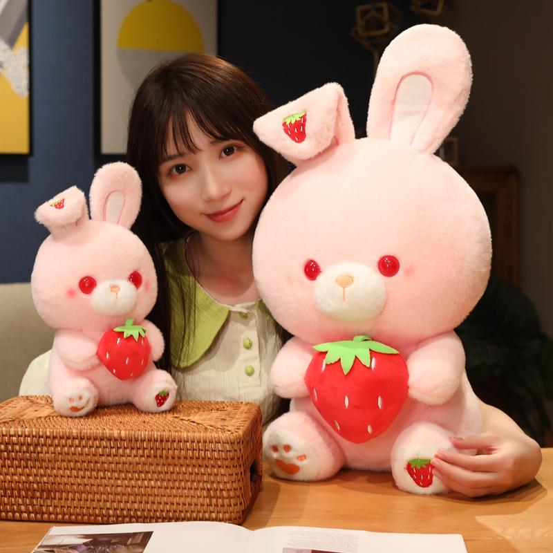 28/40/50CM Kawaii Strawberry Rabbit Plush Pillow Pink Bunny Dolls Stuffed Soft Animal Cushion Girls Kids Birthday Xmas Gifts