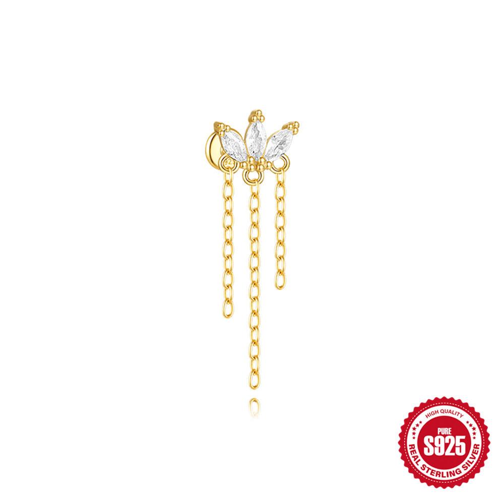 Stylish And Simple Ins Wind S925 Sterling Silver Kite Stone With Diamonds Flat Head Internal Thread Puncture Earbone Stud Female