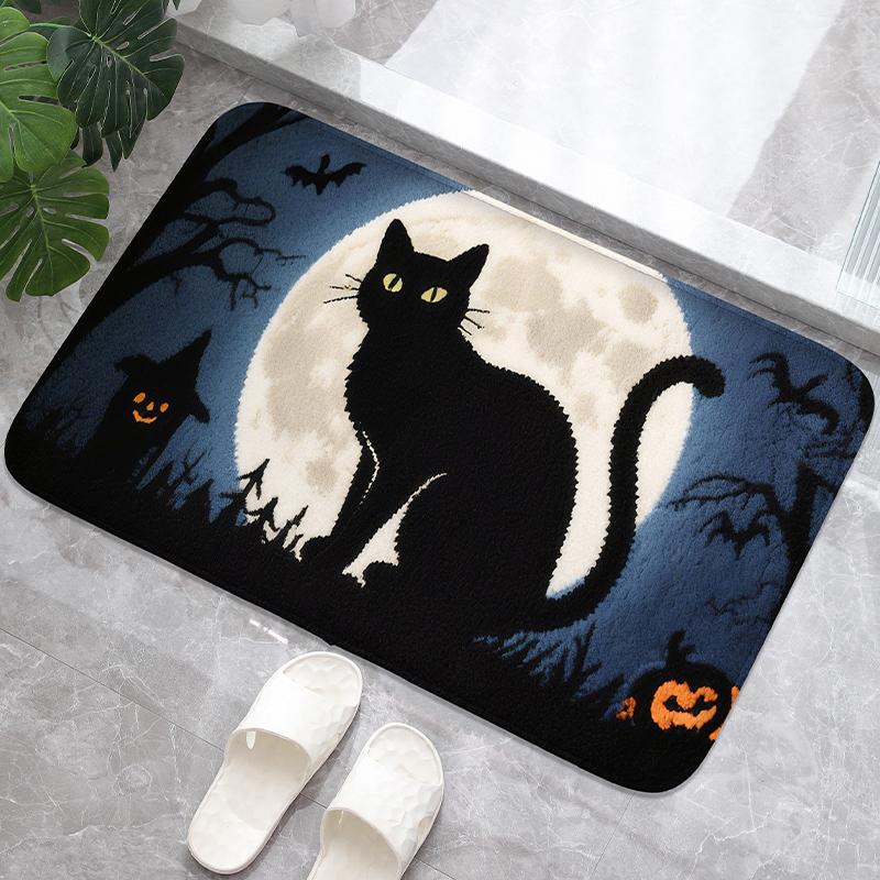 Moonnight Kitten Printed Bathroom Anti Slip Floor Mat, Washbasin Absorbent Foot Mat, Shower Room Small Carpet, Bathroom Door Mat
