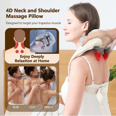 Foreverlily Boyun Ve Omuz Masaj Aleti Kablosuz Boyun Ve Sırt Shiatsu Yoğurma Masaj Aleti Boyun Servikal Rahatlatıcı Masaj Şalı