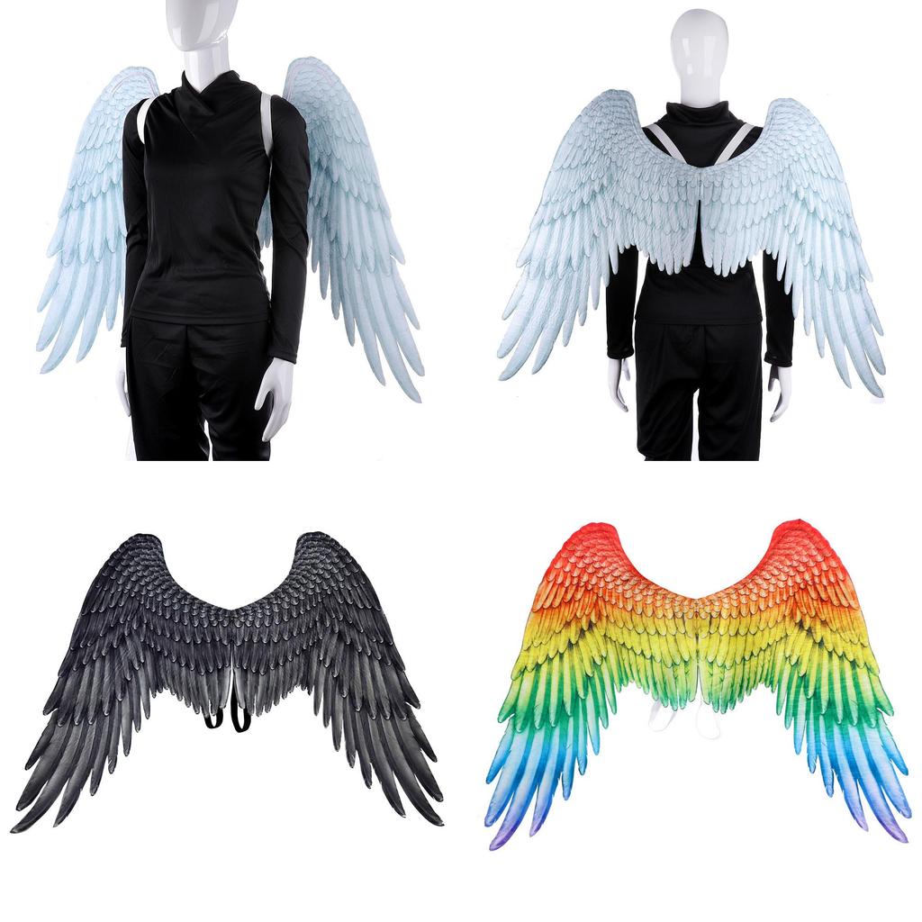 Spectacular Non-woven Fabric Angel Wings Costume Props In Black And White For Festivals
