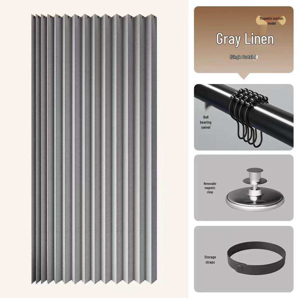Foldable No-Drill Shower Curtain and Blackout Partition