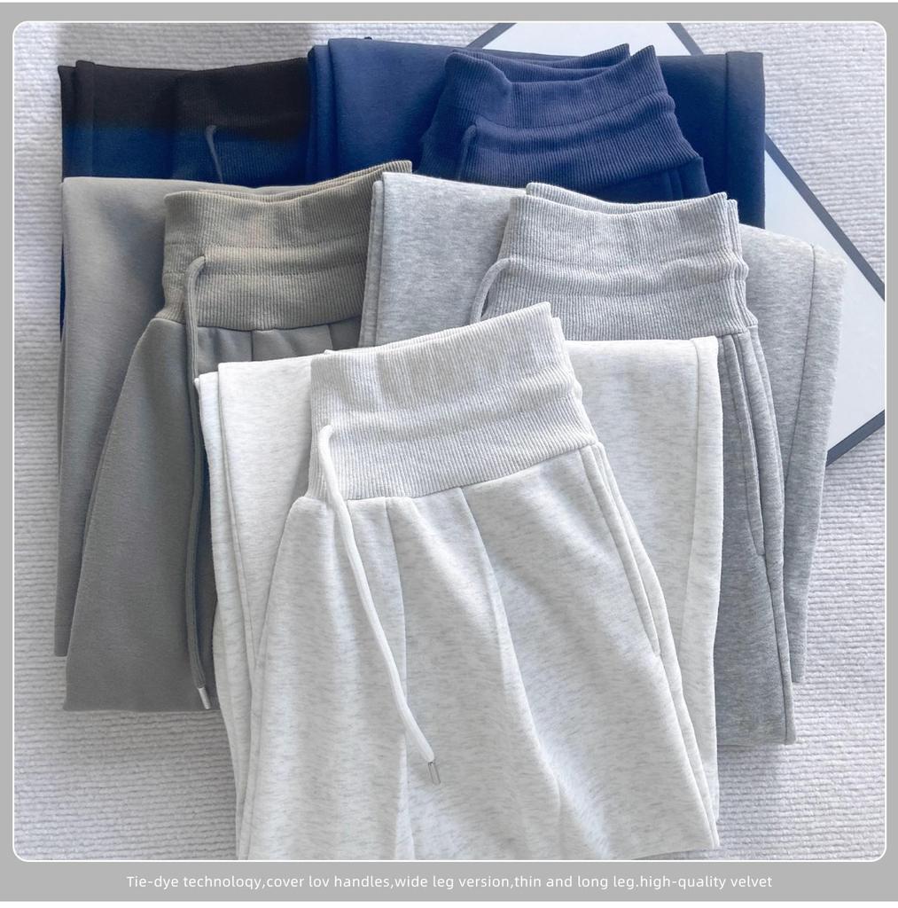 Women's White-Gray Low-Waist Wide-Leg Sweatpants - Petite, Casual, Autumn Drape