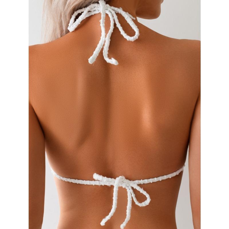 Costume da bagno Bikini da donna a tre pezzi Sexy con laccetto posteriore Monocolore Costumi da bagno